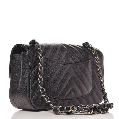 Chanel Iridescent Caviar Chevron Quilted Mini Rectangular Flap Black 3 of 9