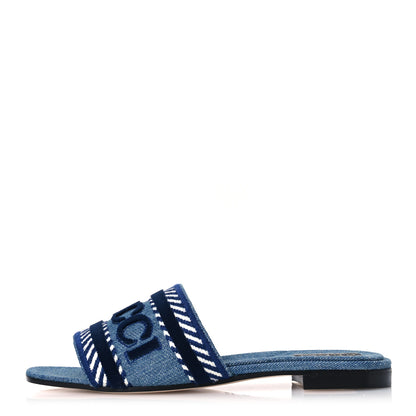 Gucci New Denim Logo Embroidered Slide Sandal 39 Light Blue 1 of 10