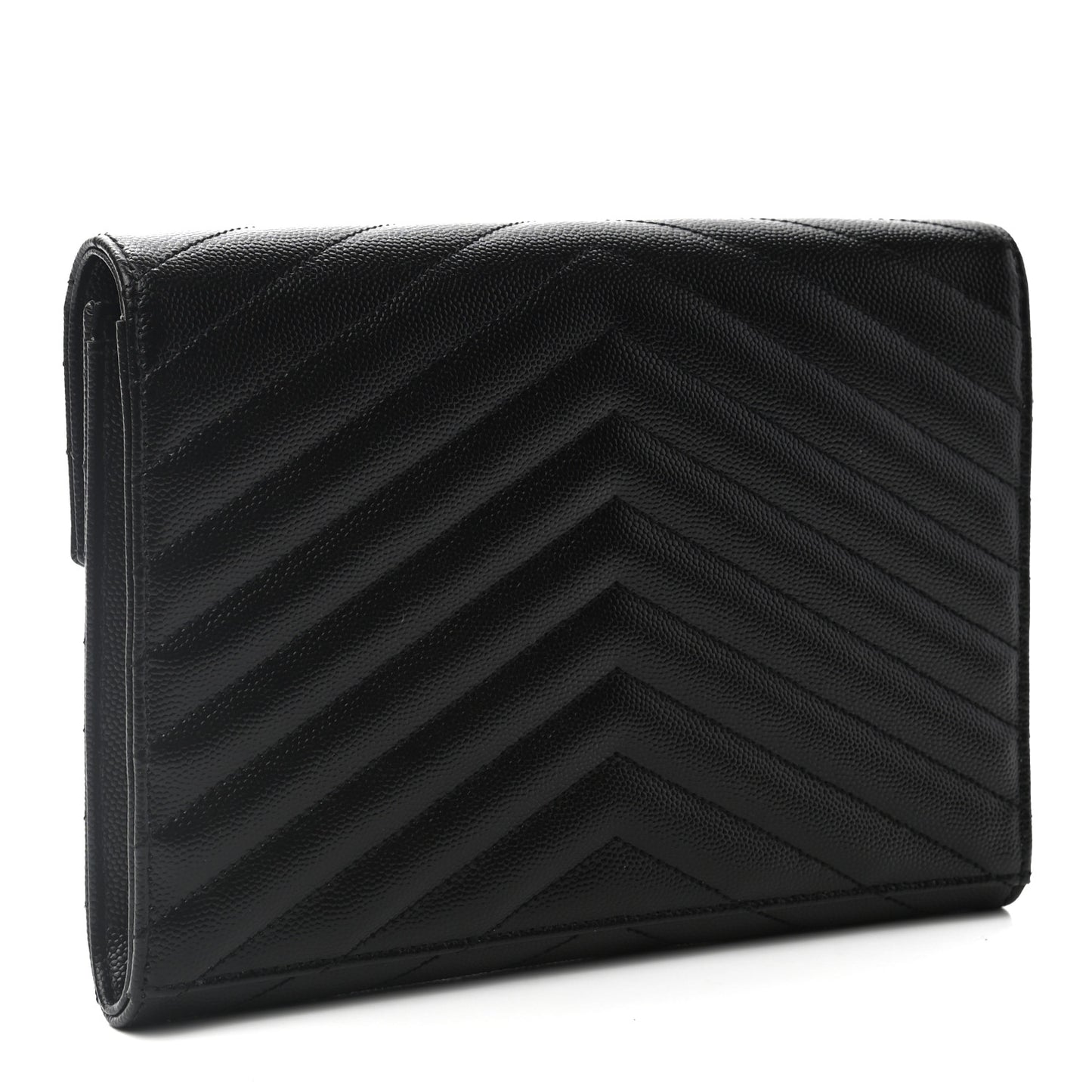 Grain De Poudre Matelasse Chevron Monogram Envelope Clutch Black