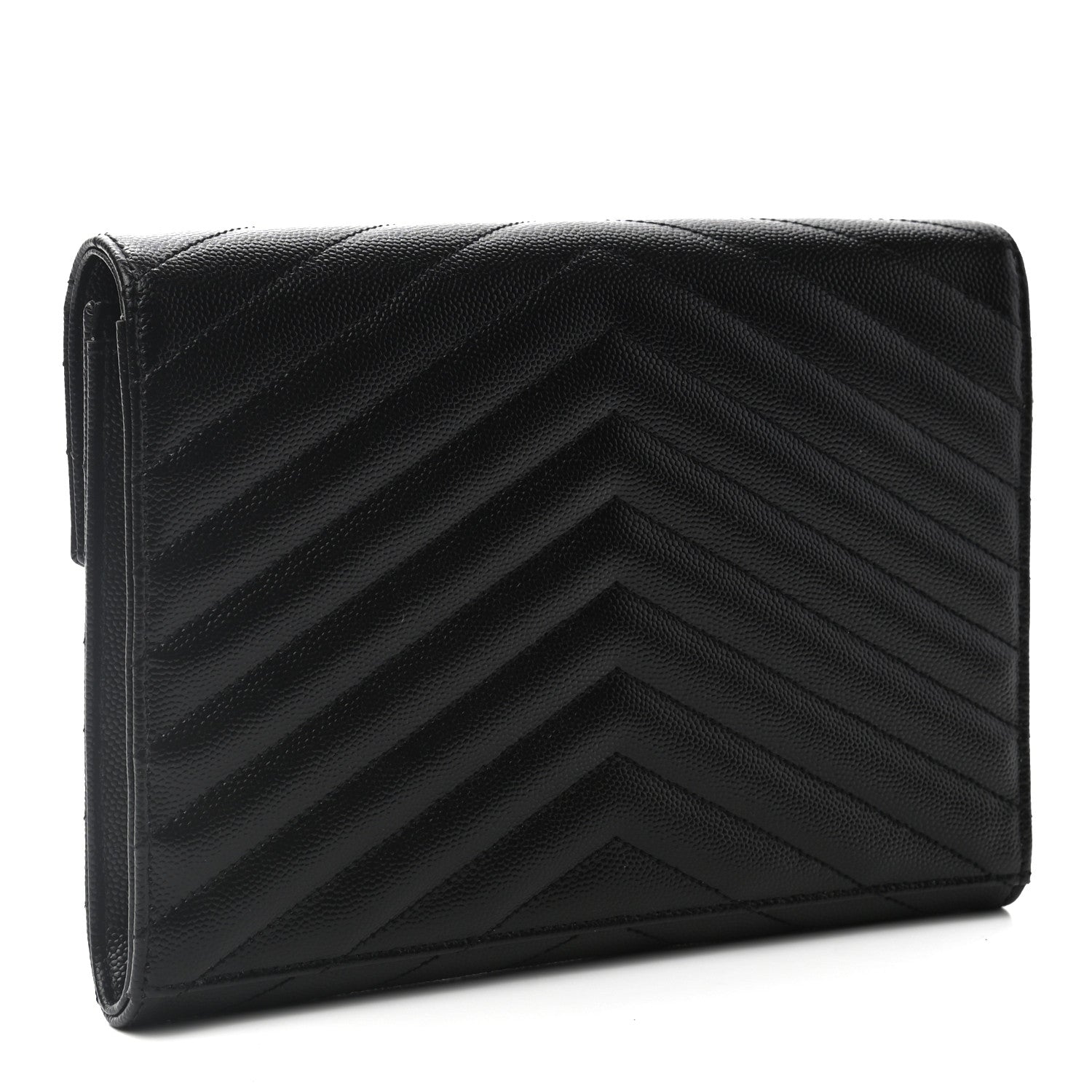 Saint Laurent Grain De Poudre Matelasse Chevron Monogram Envelope Clutch Black 3 of 7