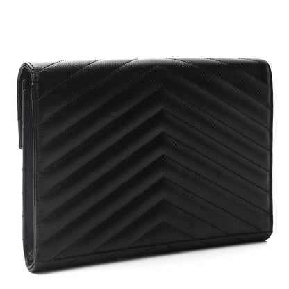 Saint Laurent Grain De Poudre Matelasse Chevron Monogram Envelope Clutch Black 3 of 7