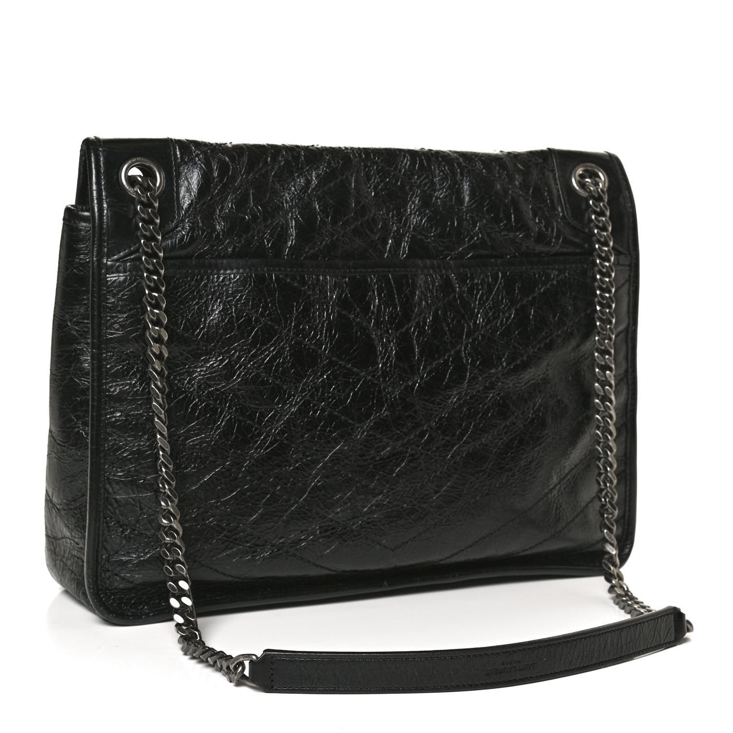 Crinkled Calfskin Matelasse Monogram Large Niki Chain Satchel Black