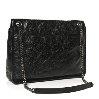 Saint Laurent Crinkled Calfskin Matelasse Monogram Large Niki Chain Satchel Black 2 of 9