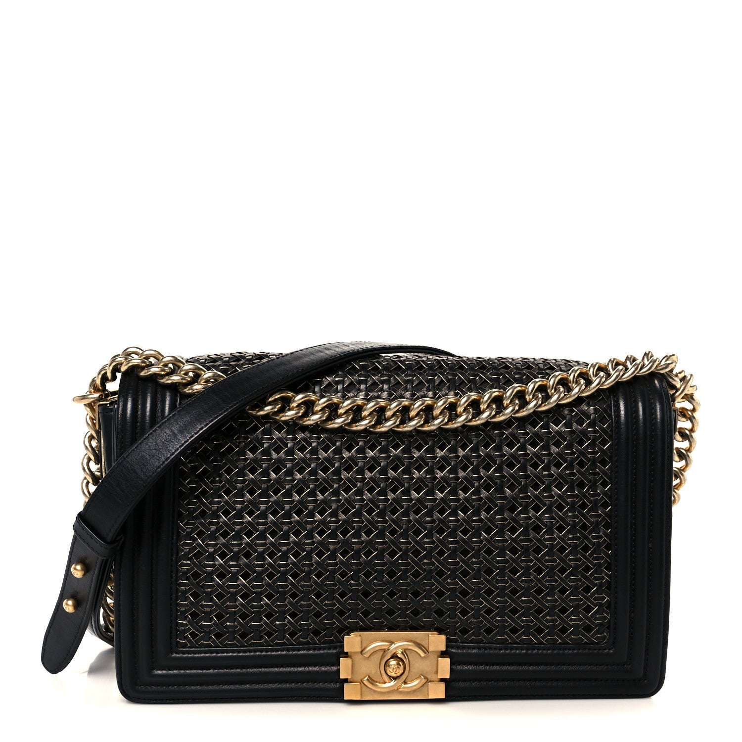 Chanel Braided Sheepskin New Medium Boy Flap Black Gold 1 of 10
