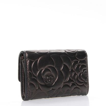Chanel Metallic Lambskin Camellia Embossed Card Holder Brown 3 of 9