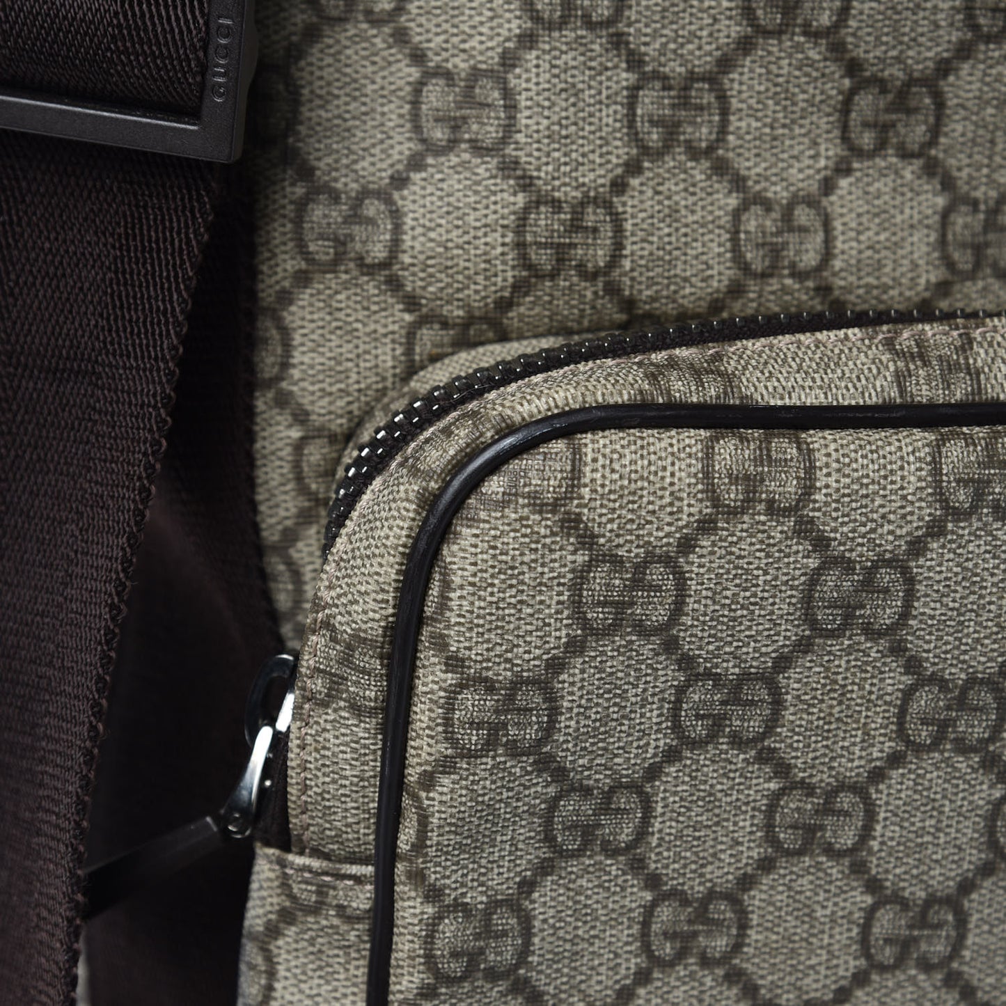 GG Supreme Monogram Large Interlocking G Double Buckle Backpack Dark Brown