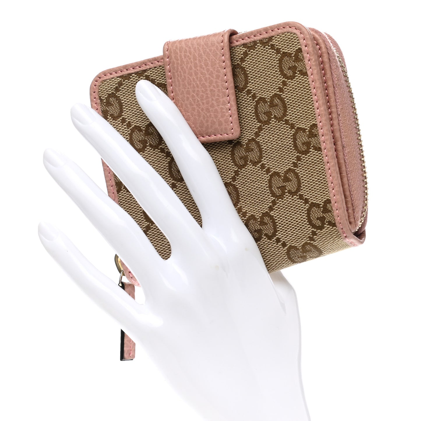 Monogram Dollar Calfskin Zip Around French Flap Wallet Beige Ebony Soft Pink