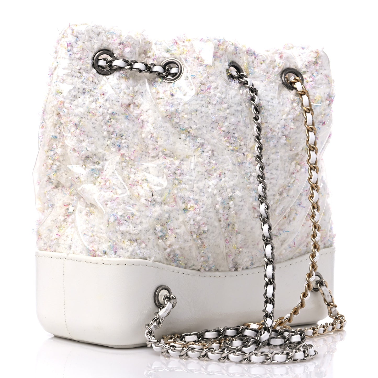 Tweed PVC Quilted Small Gabrielle Backpack White