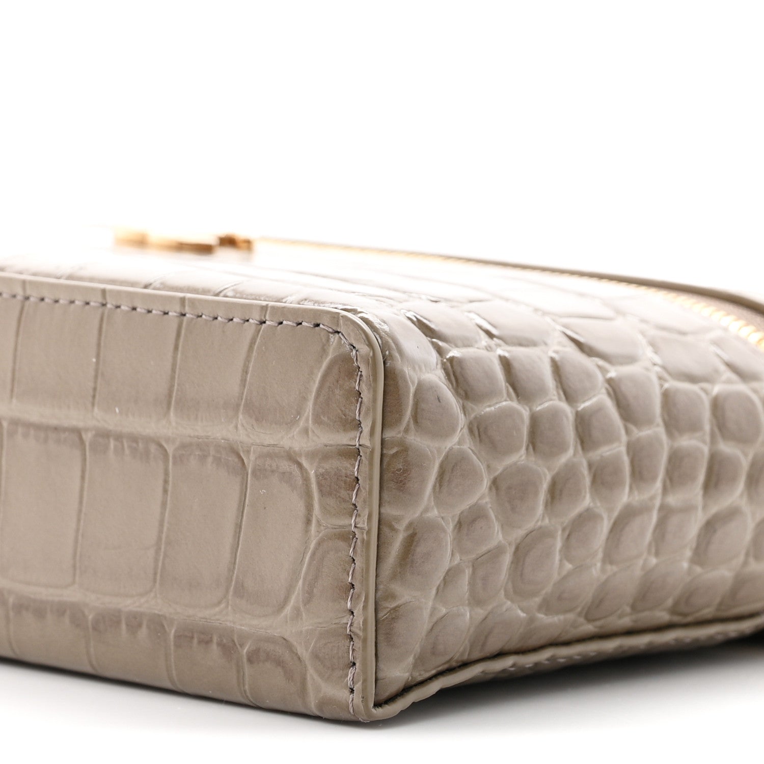 Chanel Calfskin Crocodile Embossed Top Handle Trapeze Small Vanity Case With Chain Dark Khaki 9 of 10