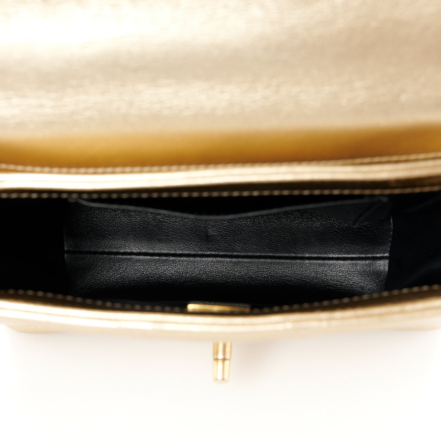 Metallic Lambskin Quilted Mini CC Crystal Logo Chain Flap Gold