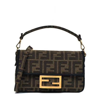 Fendi Fabric Jacquard FF 1974 Mini Baguette Tobacco Moro Black 1 of 9