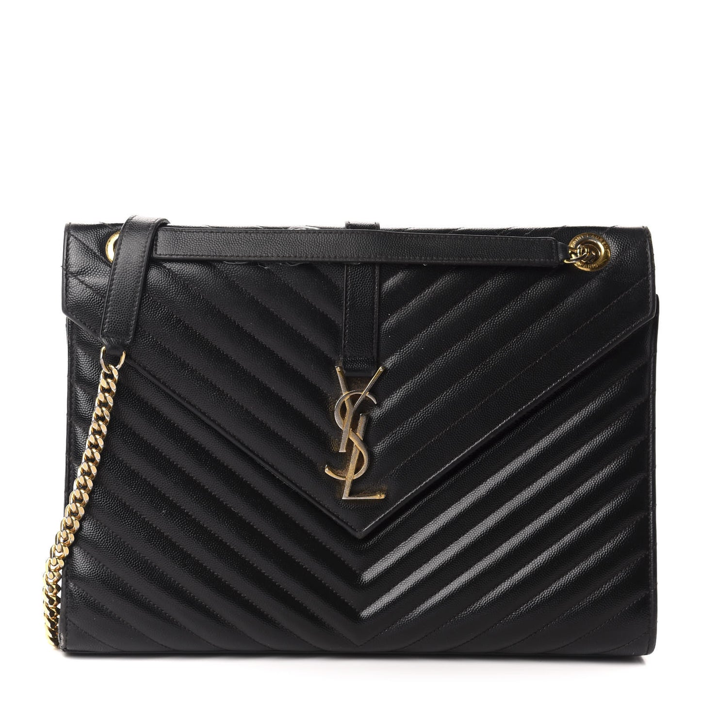 Grain De Poudre Matelasse Chevron Large Monogram Satchel Black