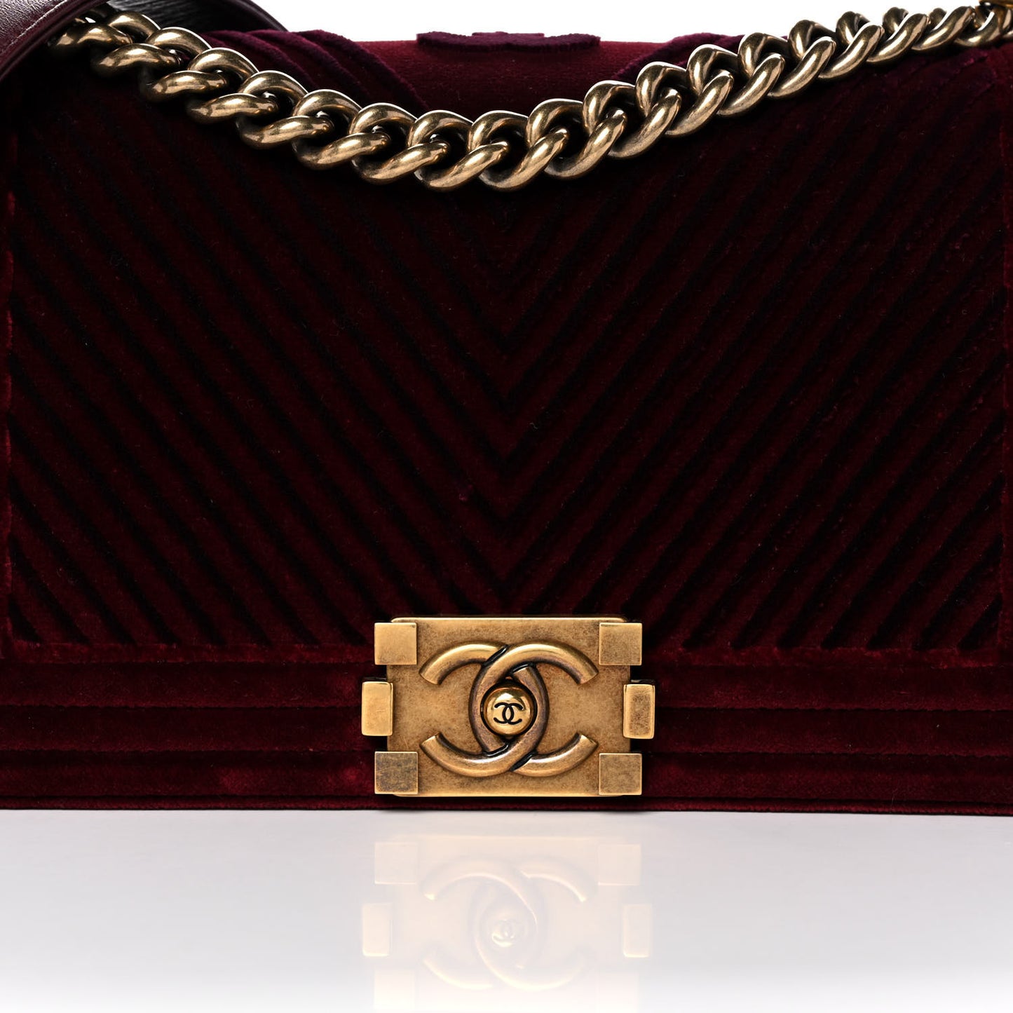 Velvet Chevron Quilted Medium Boy Flap Burgundy