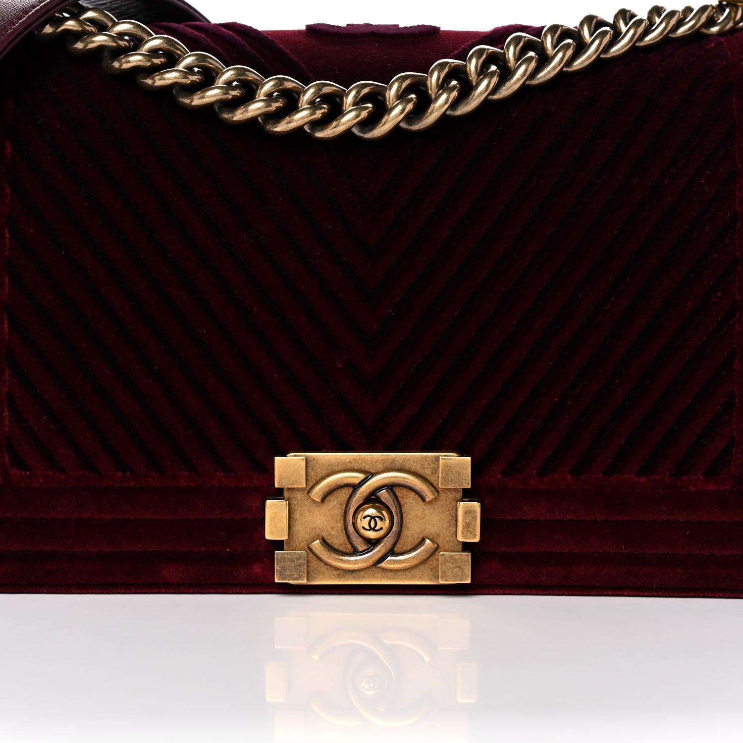 Chanel Velvet Chevron Quilted Medium Boy Flap Burgundy 8 of 16