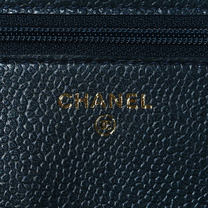 Chanel Iridescent Caviar Quilted Wallet on Chain WOC Blue 6 of 9