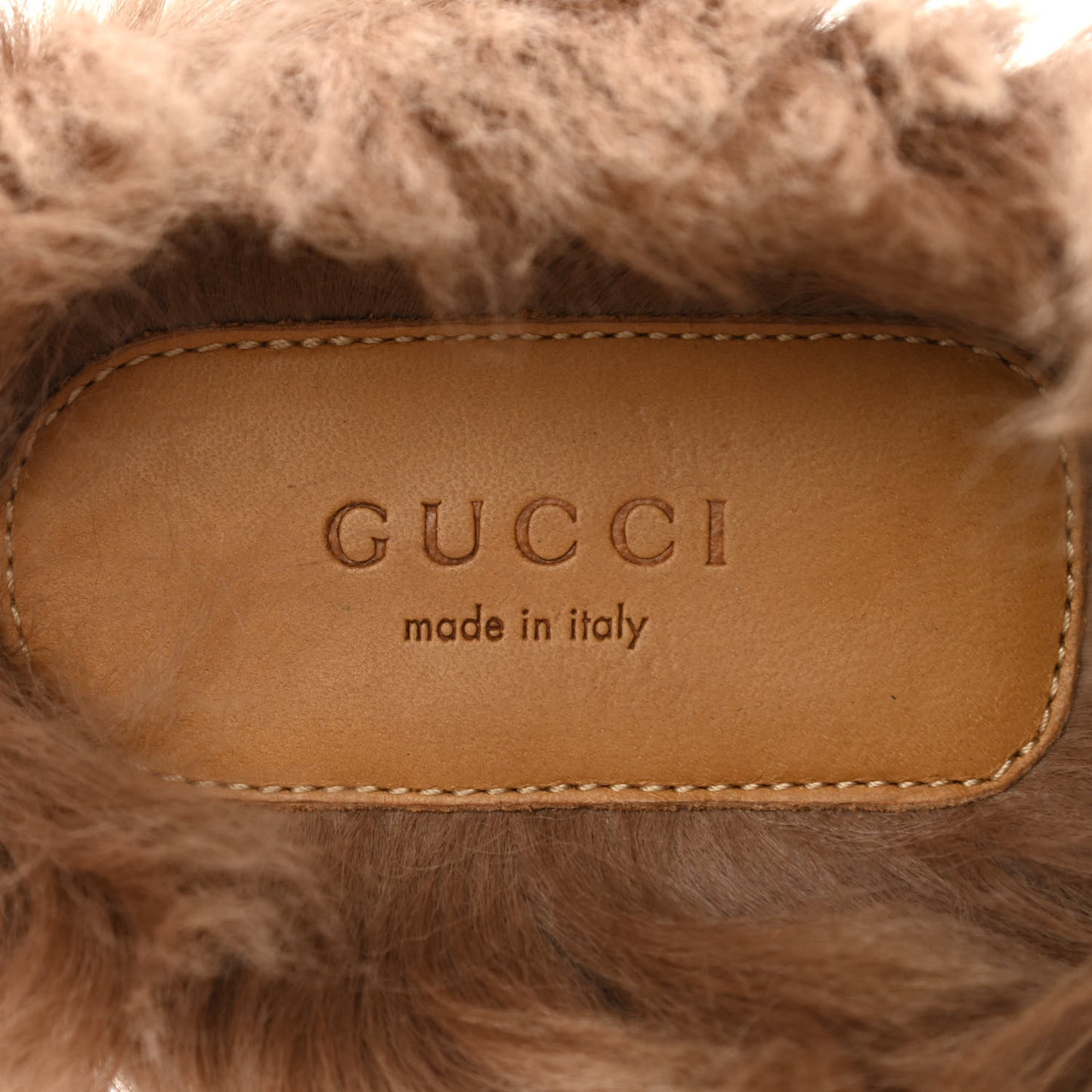 GG Monogram Fur Womens Princetown Slippers 40 Beige Ruggine Rust