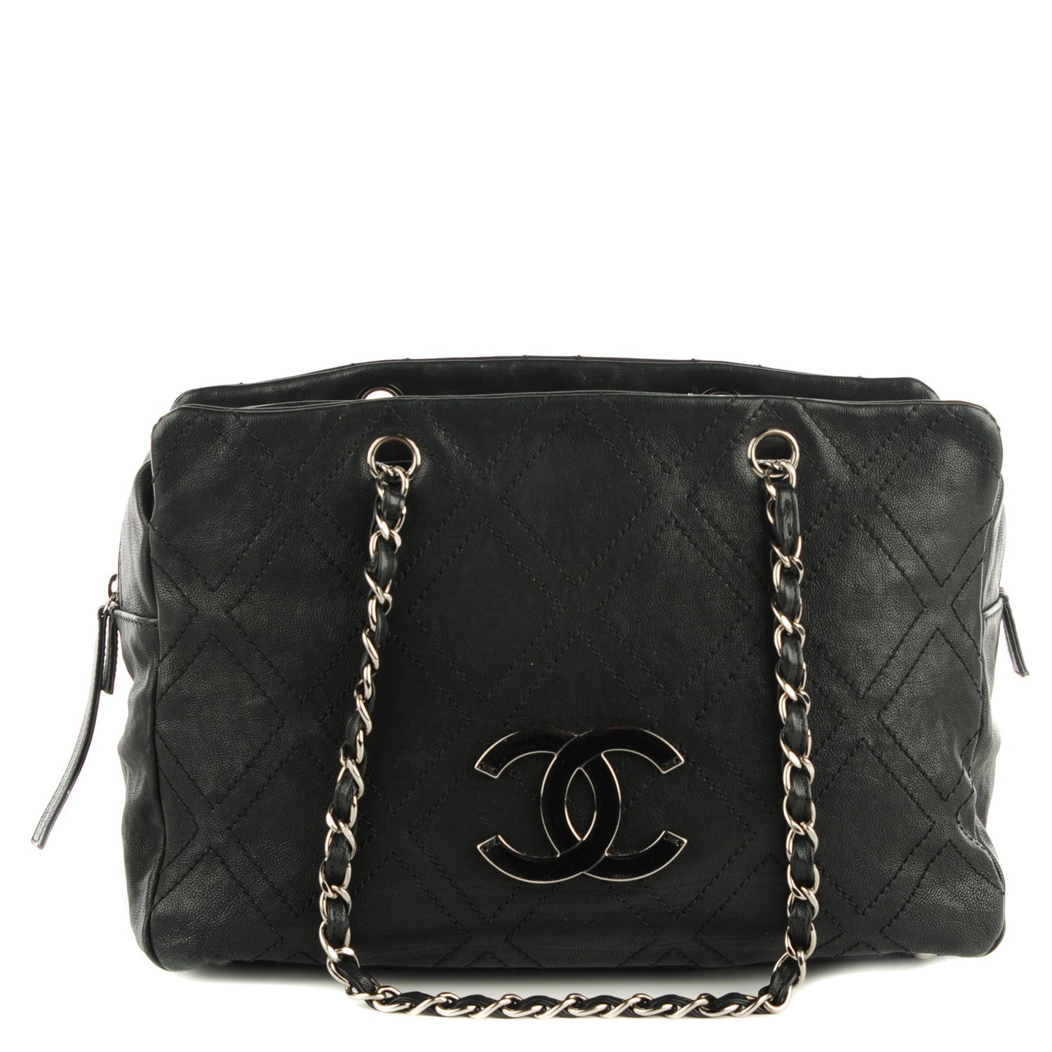 Chanel Calfskin Large Diamond Stitch Tote Black 1 of 8