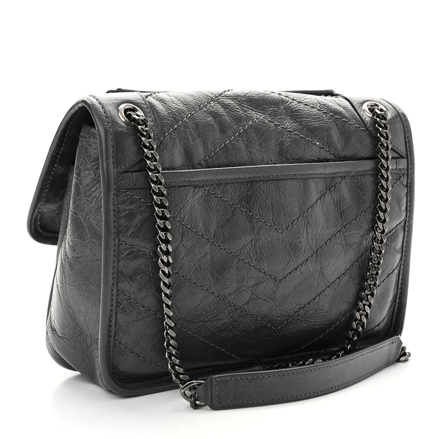 Crinkled Calfskin Matelasse Monogram Baby Niki Chain Satchel Storm