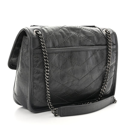Saint Laurent Crinkled Calfskin Matelasse Monogram Baby Niki Chain Satchel Storm 3 of 11