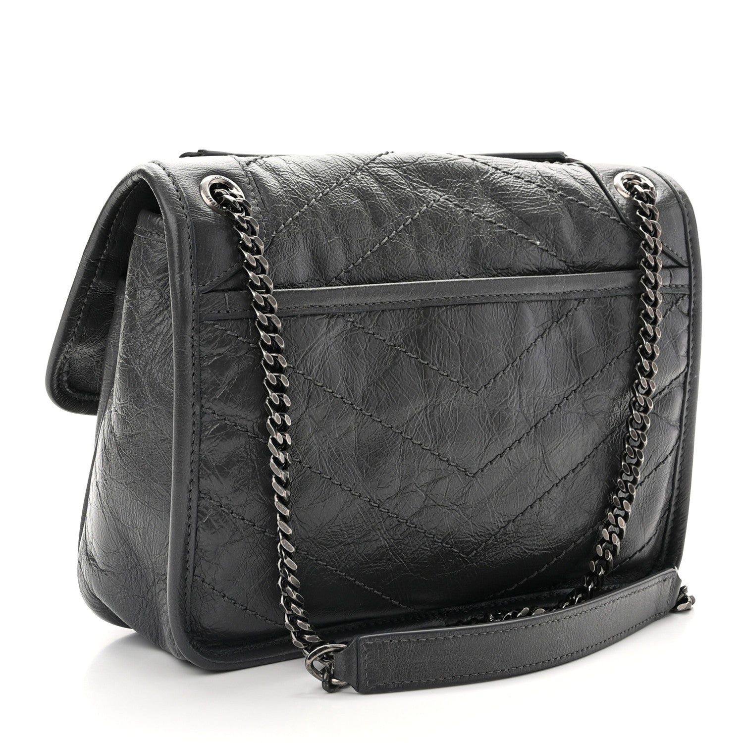 Saint Laurent Crinkled Calfskin Matelasse Monogram Baby Niki Chain Satchel Storm 3 of 11