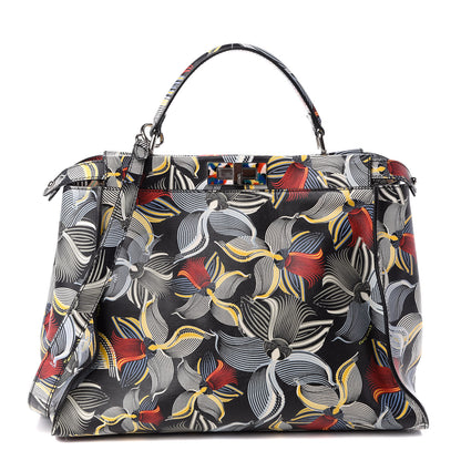 Fendi Calfskin Orchid Large Peekaboo Iconic Satchel Black Multicolor 1 of 10
