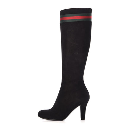 Gucci Suede Knee High Web Boots 36.5 Black 1 of 8