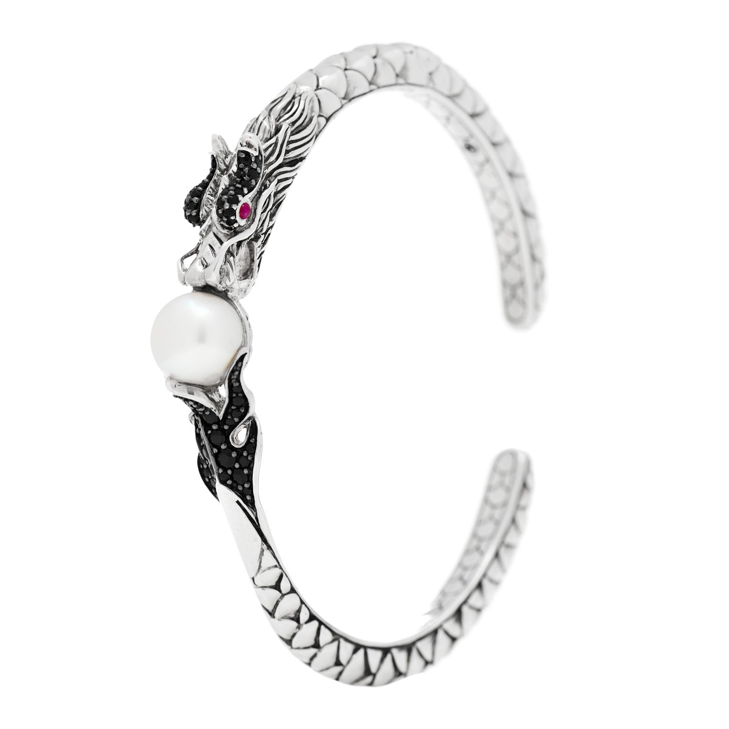 John Hardy Sterling Silver Black Sapphire Ruby Pearl Naga Dragon Head Bracelet 1 of 5