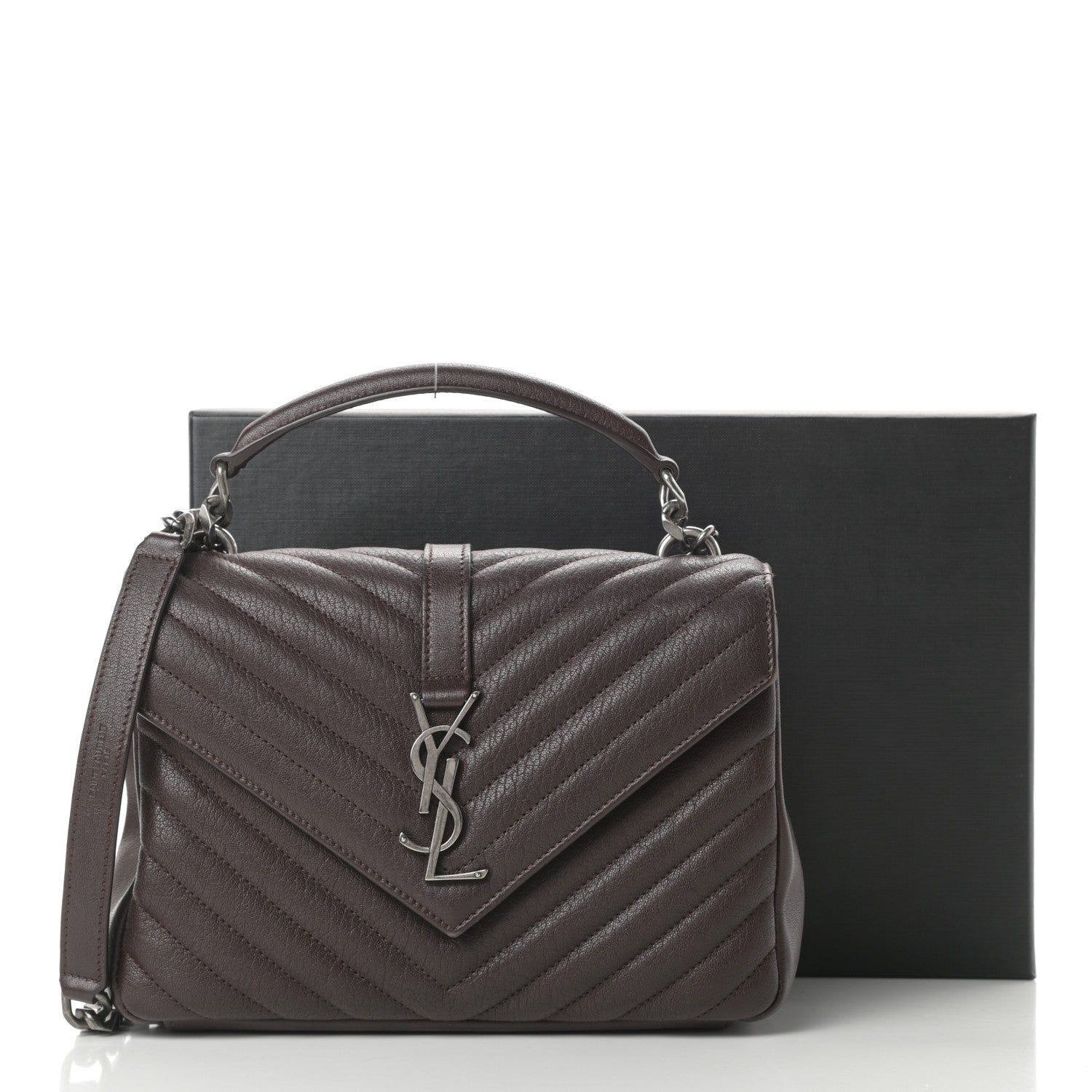 Saint Laurent Lambskin Matelasse Chevron Monogram Medium College Bag Faggio 12 of 12