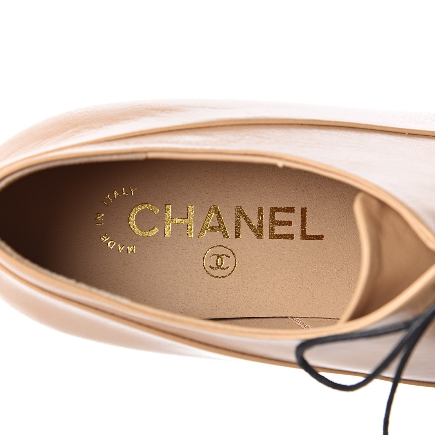 Chanel Goatskin Grosgrain Pearl Cap Toe Lace Up Oxfords 39 Beige Black 7 of 9