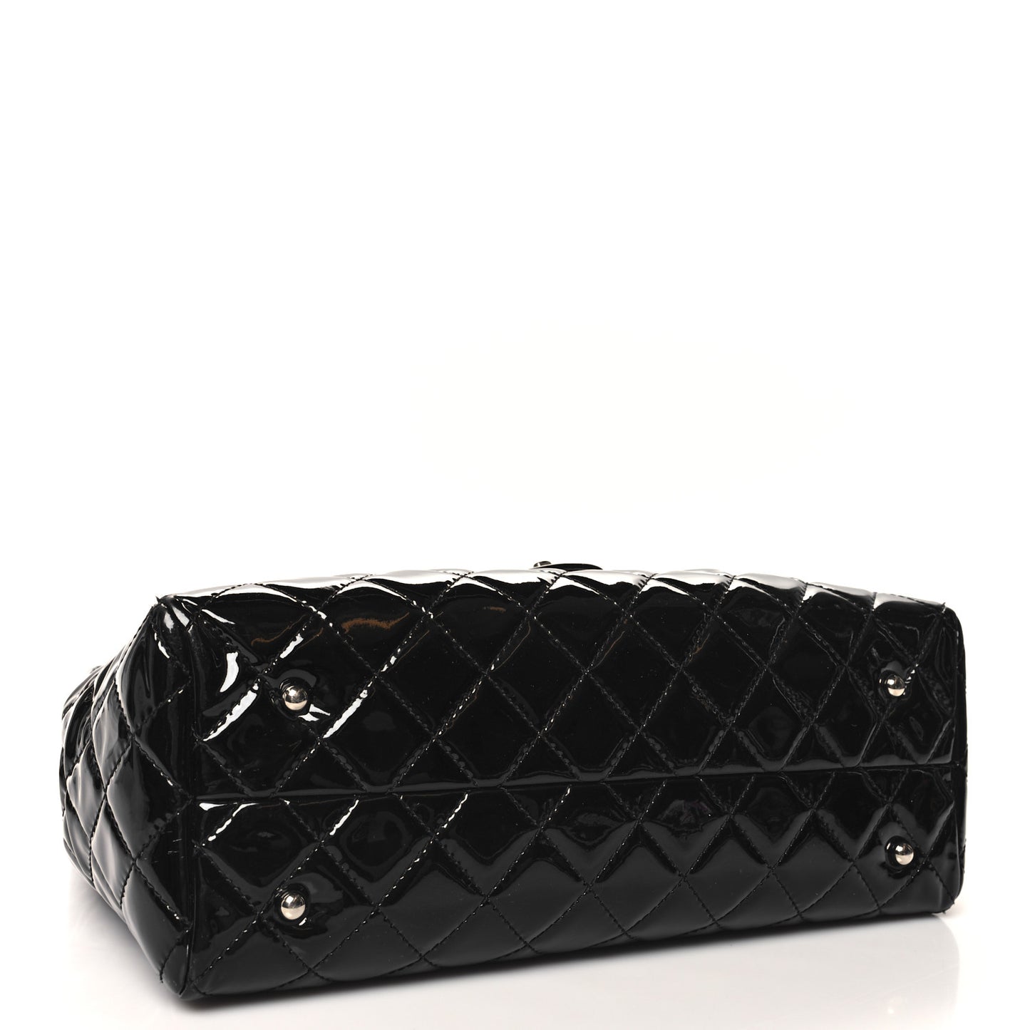 Patent Quilted Large Coco Shine Shopping Tote Black