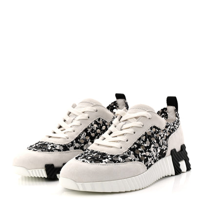 Hermes Braided Silk Sneakers 37.5 Black White 4 of 10