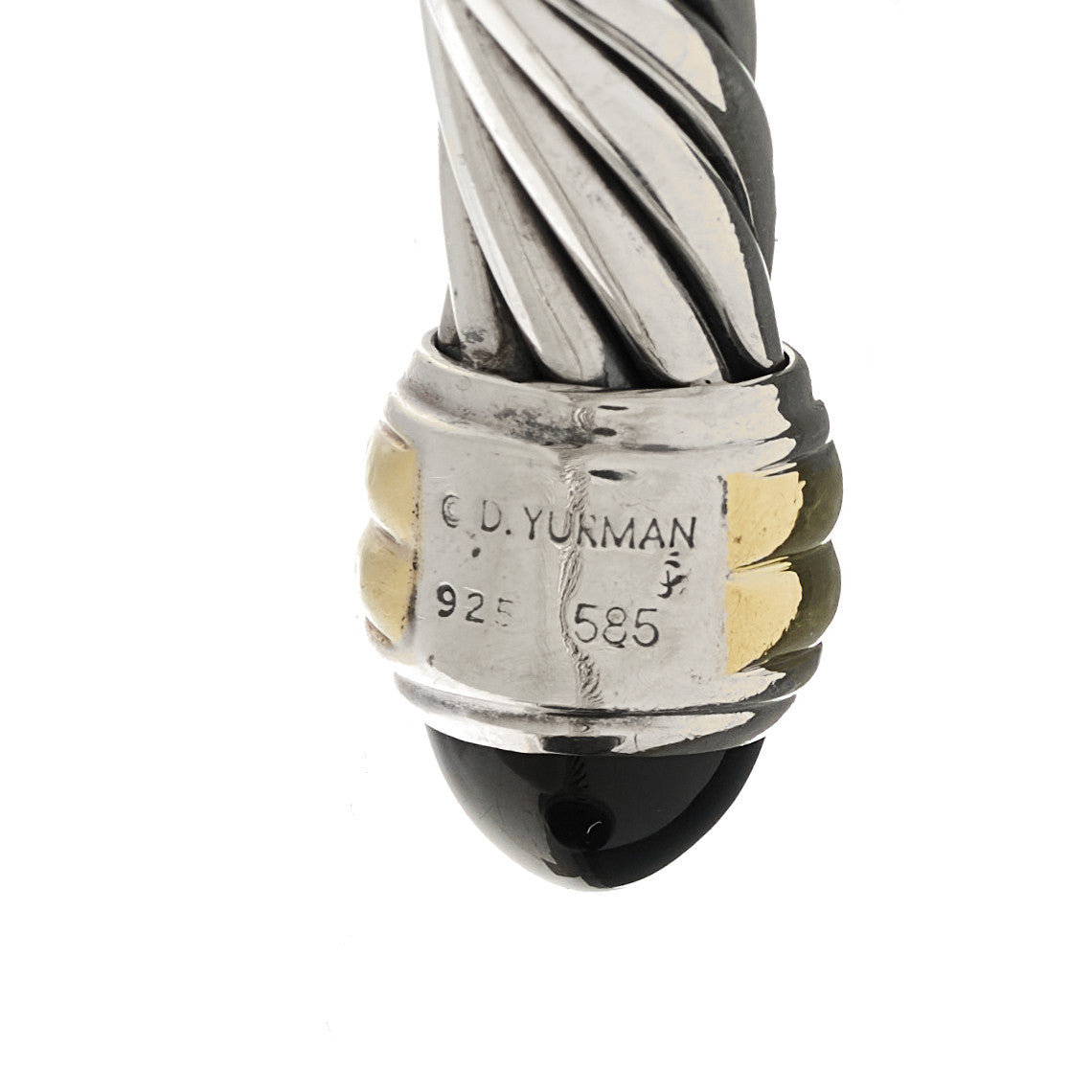 Sterling Silver 14K Yellow Gold Black Onyx 10mm Cable Classics Hinged Bracelet