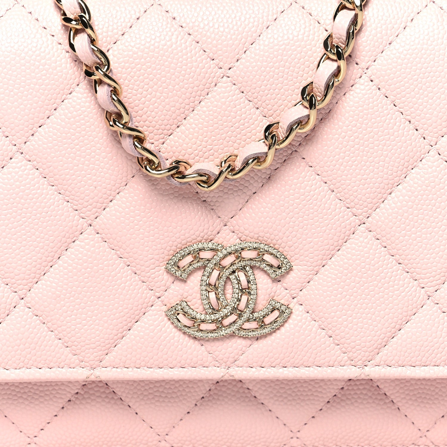 Chanel Caviar Quilted Crystal CC Wallet On Chain WOC Light Pink 9 of 12
