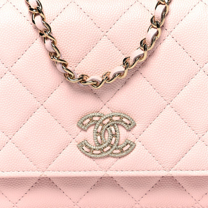 Chanel Caviar Quilted Crystal CC Wallet On Chain WOC Light Pink 9 of 12