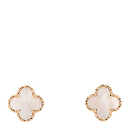 Van Cleef & Arpels 18K Yellow Gold Mother of Pearl Vintage Alhambra Earrings 1 of 5