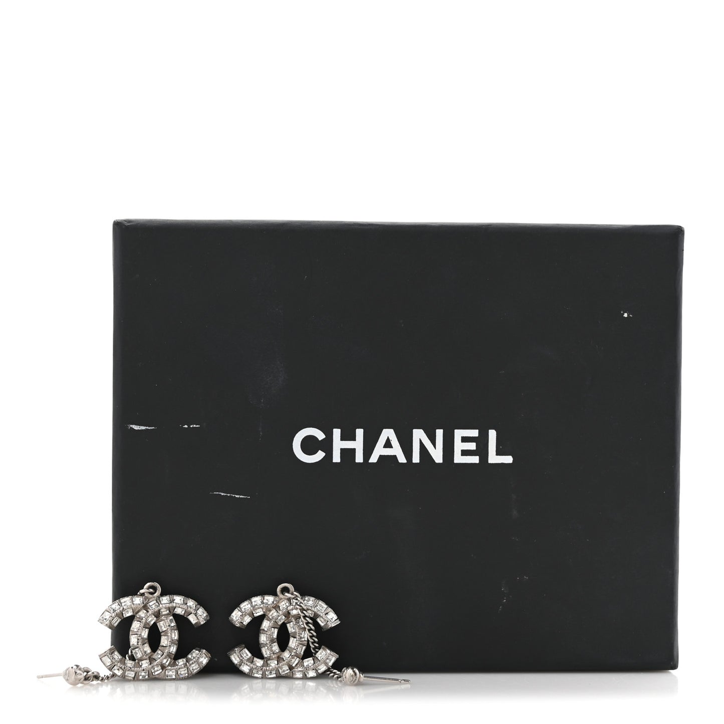 Baguette Crystal CC Drop Earrings Silver