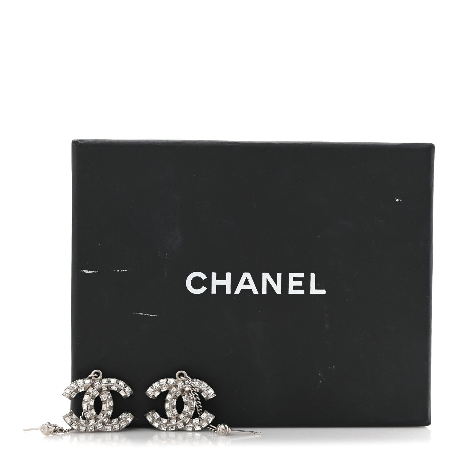Chanel Baguette Crystal CC Drop Earrings Silver 5 of 5