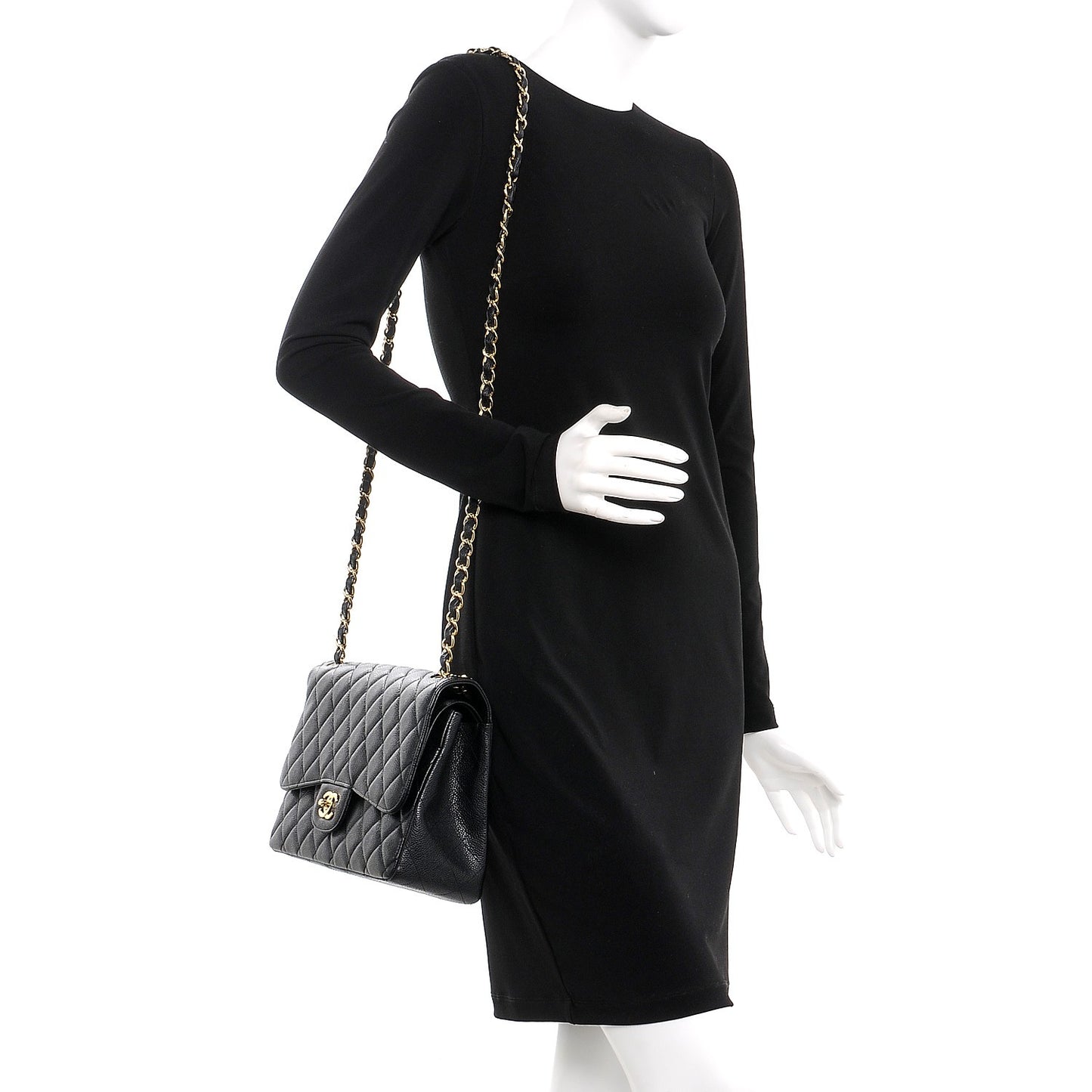 Caviar Quilted Jumbo Double Flap Black
