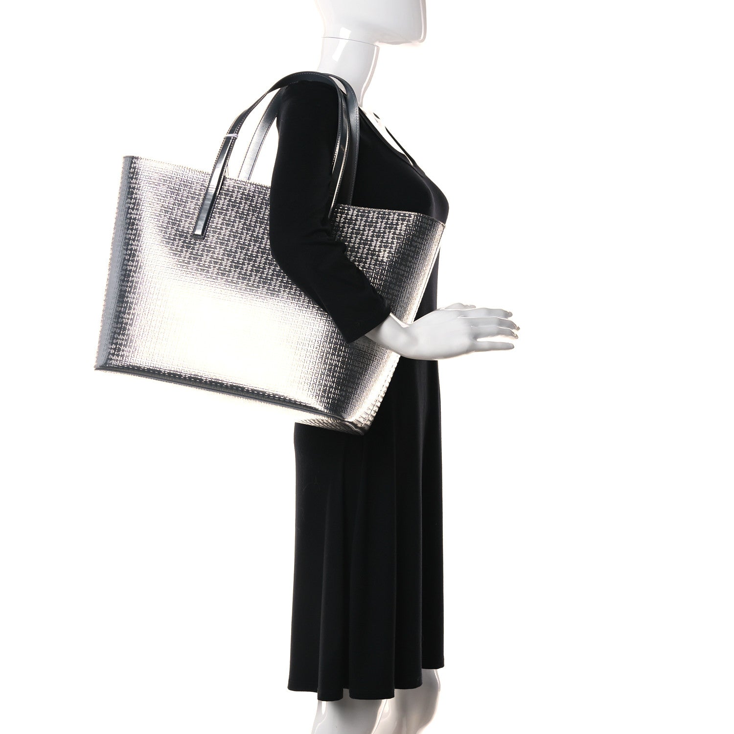Givenchy Metallic Calfskin Logo Embossed Wing Shopper Tote Silver 2 of 16