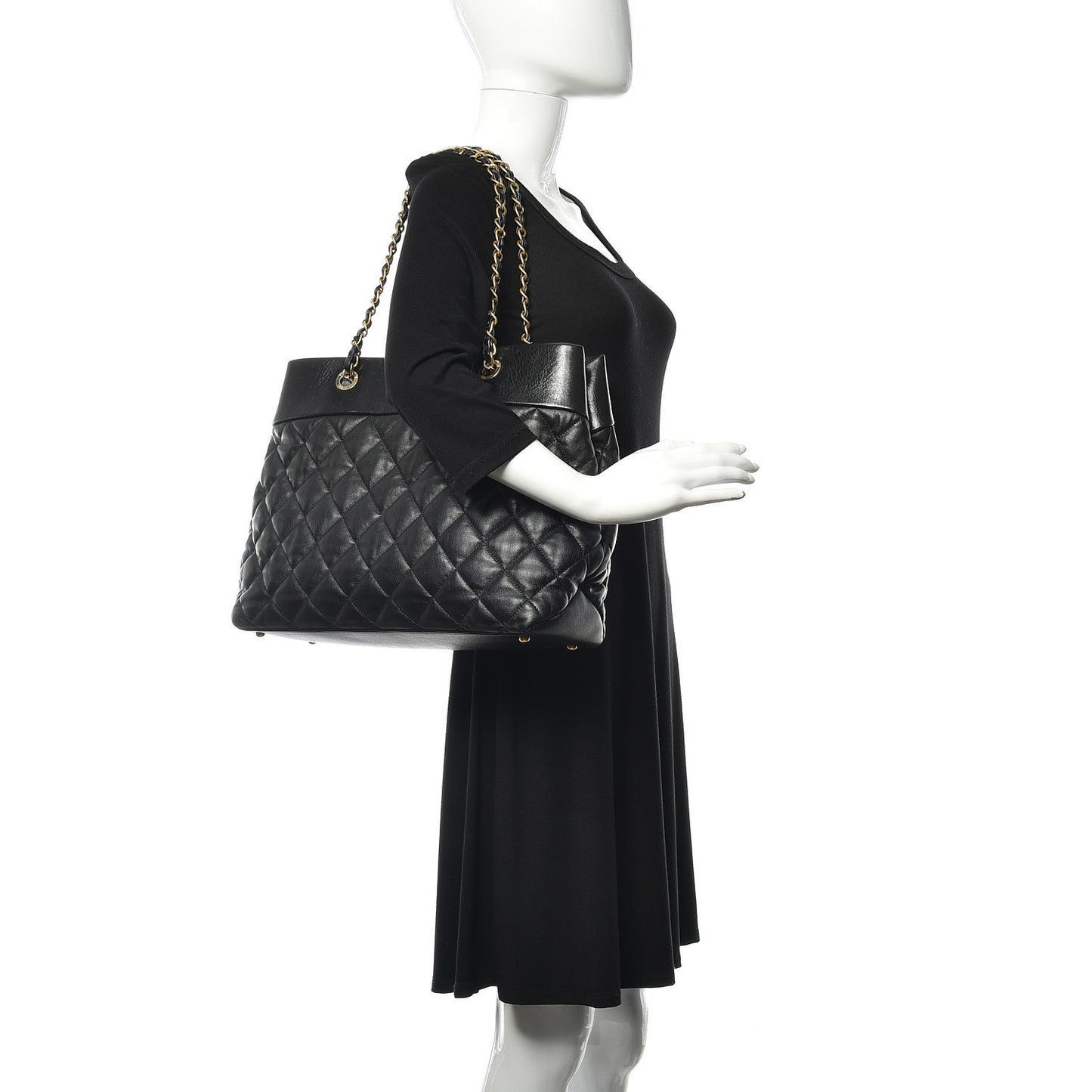 Calfskin Quilted Large Soft Elegance Tote Black