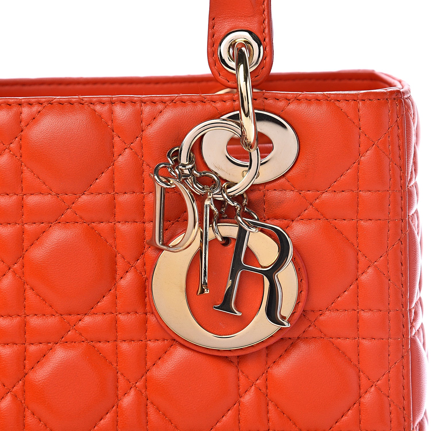 Christian Dior Lambskin Cannage Medium Lady Dior Orange 9 of 9