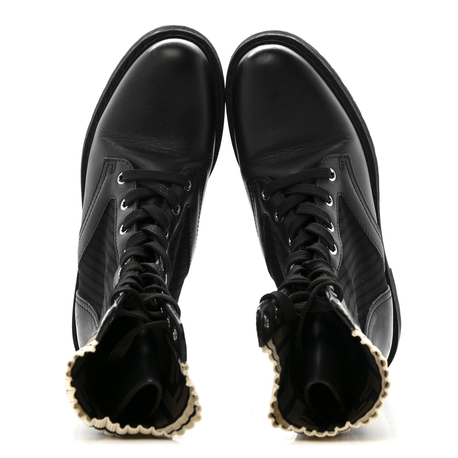 Fendi Calfskin Stretch Fabric Rockoko Biker Boots 36 Tobacco Black