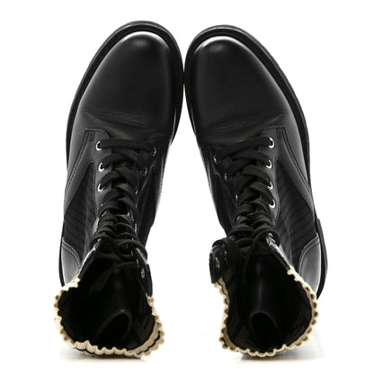 Fendi Calfskin Stretch Fabric Rockoko Biker Boots 36 Tobacco Black Marino 2 of 9
