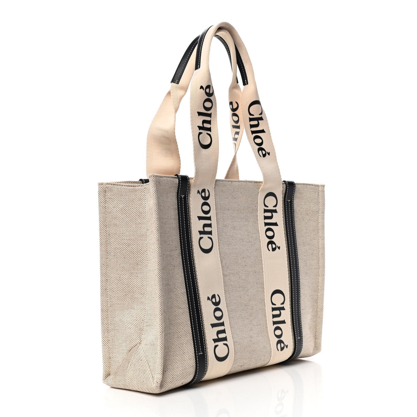 Cotton Calfskin Medium Woody Ribbon Tote White Blue