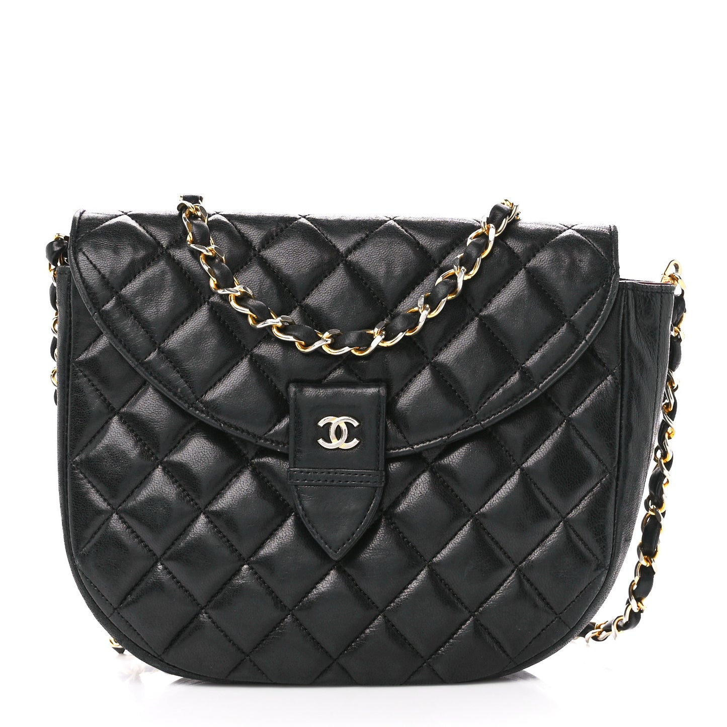 Lambskin Quilted Messenger Black