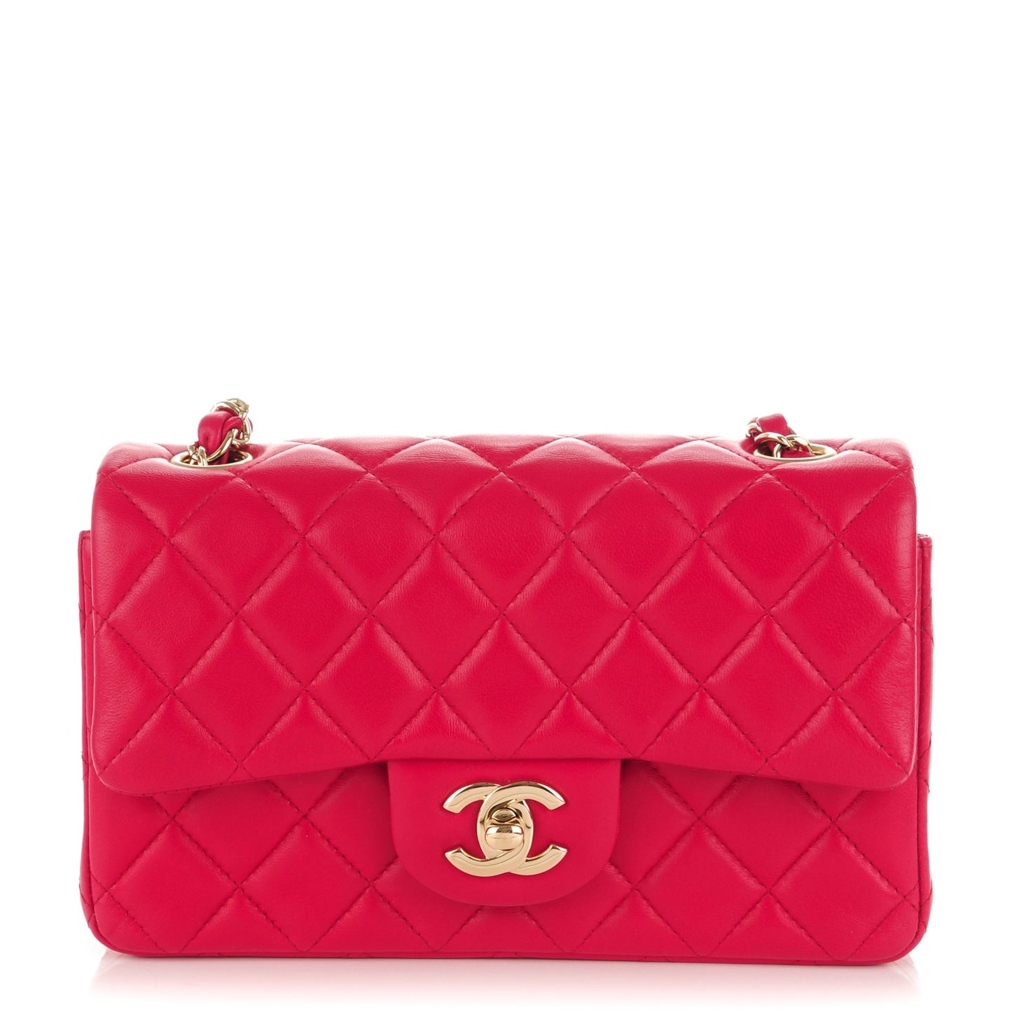 Lambskin Quilted Mini Rectangular Flap Red