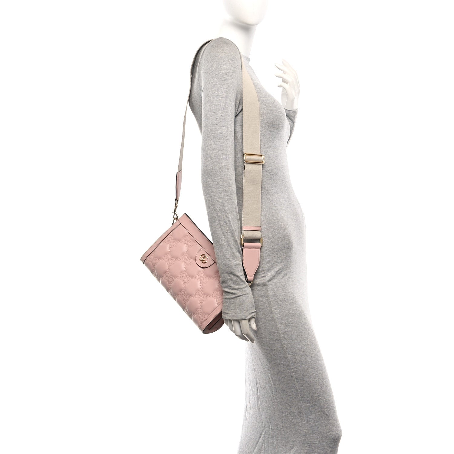 Gucci Calfskin GG Matelasse Small Slim Chain Shoulder Bag Perfect Pink Natural 2 of 10