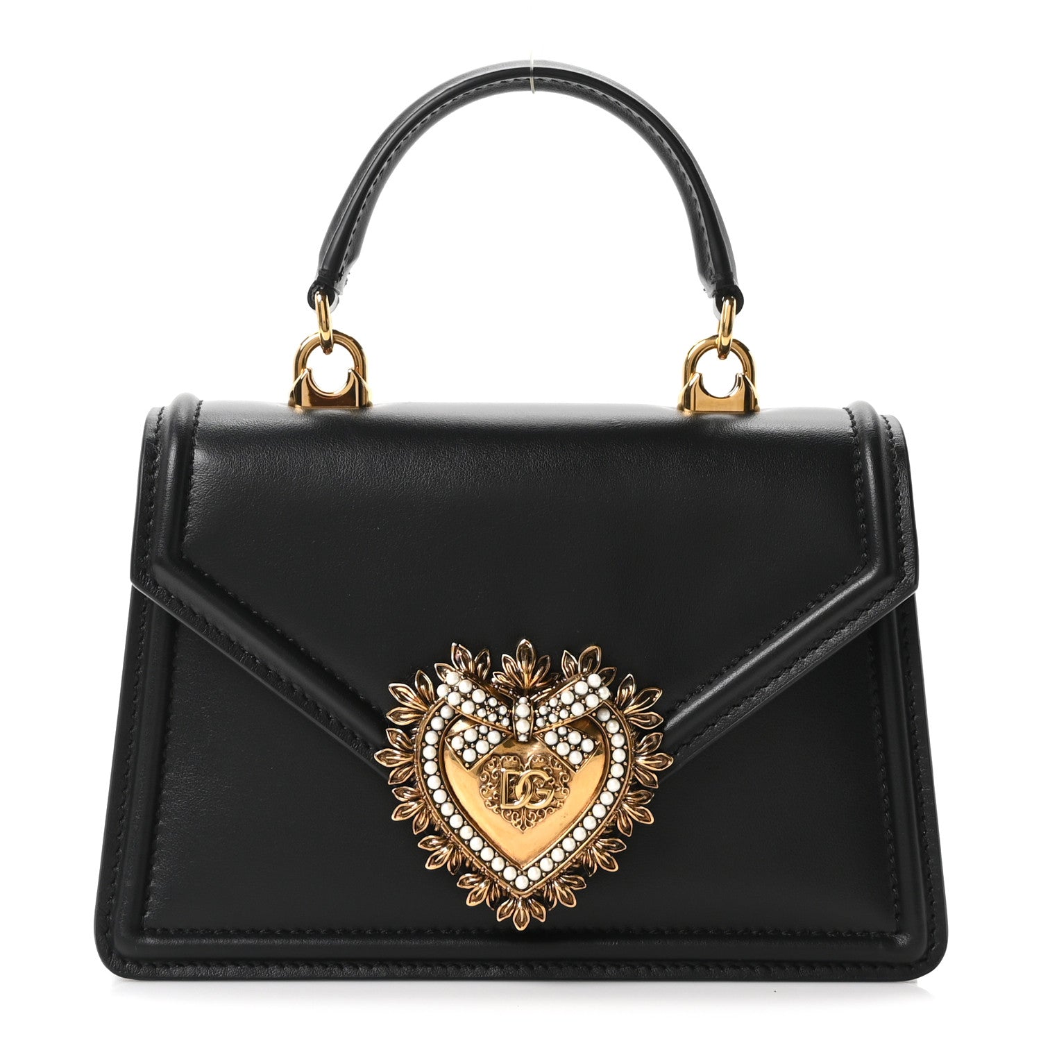 Dolce & Gabbana Smooth Calfskin Small Devotion Envelope Top Handle Bag Black 1 of 9