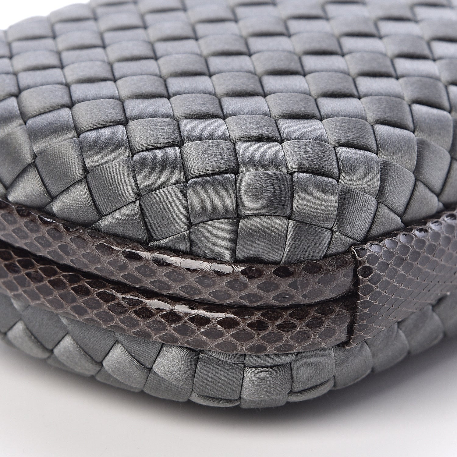 Bottega Veneta Satin Ayers Intrecciato Chain Knot Clutch Grey 8 of 9
