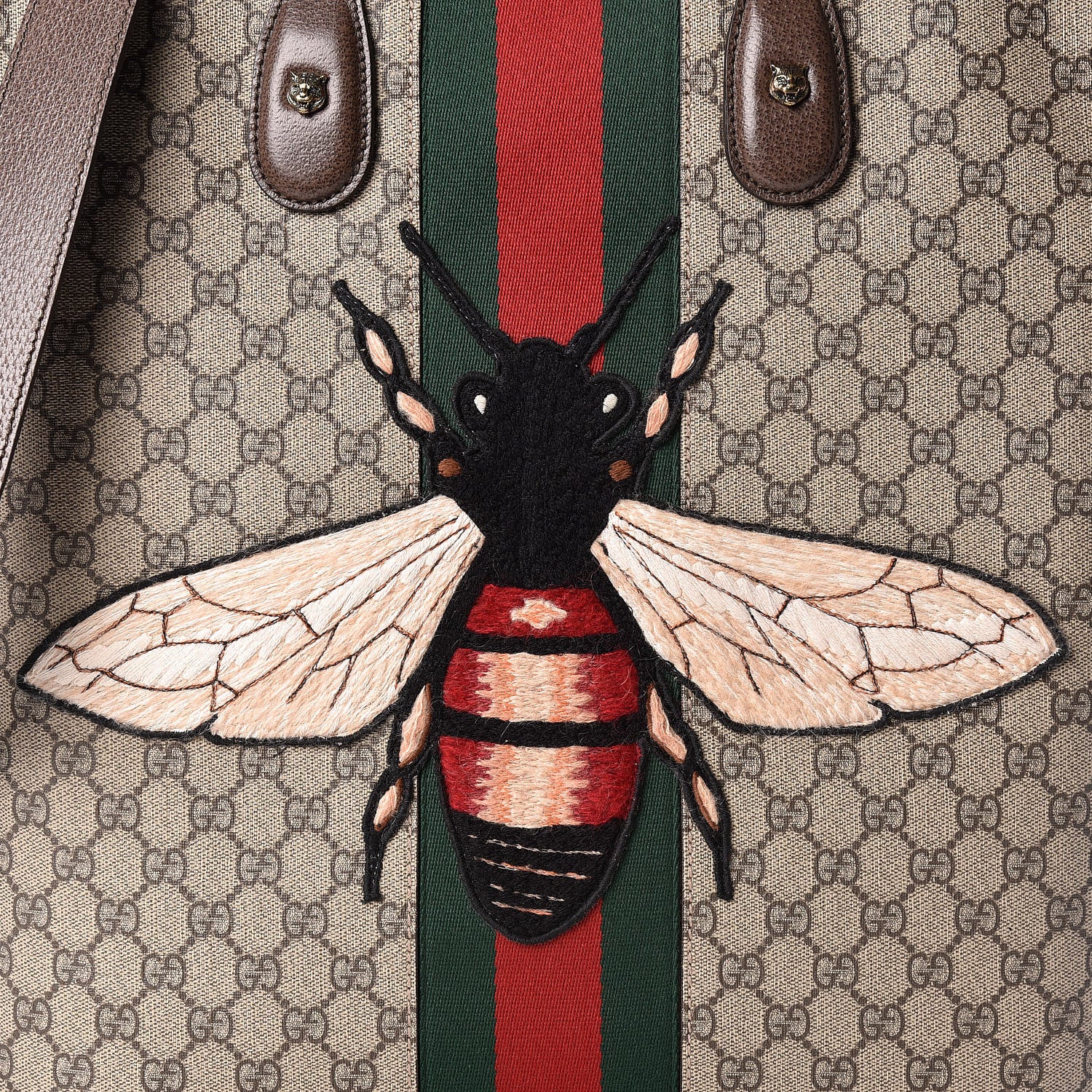 Gucci GG Supreme Monogram Web Animalier Bee Vertical Tote Brown 8 of 11